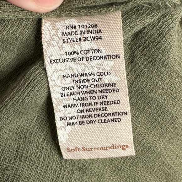 Soft Surroundings‎ Embroidered Tunic Dress Olive Green Tassel Detail Women Large - Picture 13 of 14